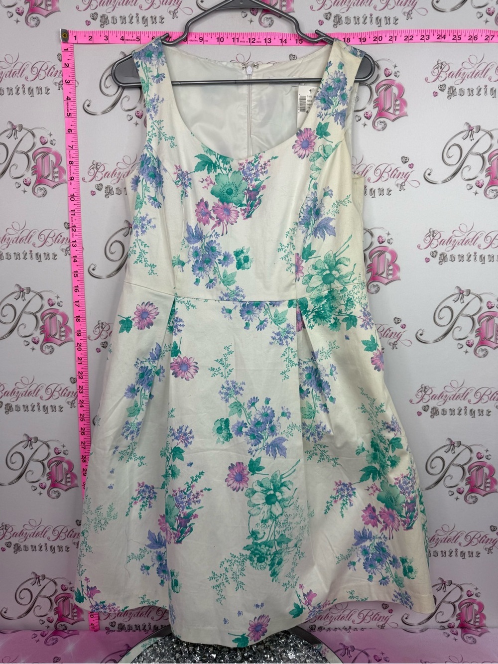 Ricki's dress Cream Floral Midi Dress with Green & Purple Flowers